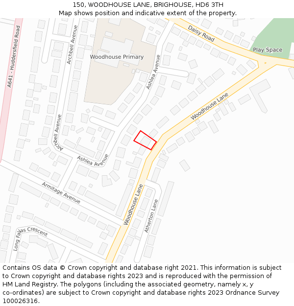 150, WOODHOUSE LANE, BRIGHOUSE, HD6 3TH: Location map and indicative extent of plot