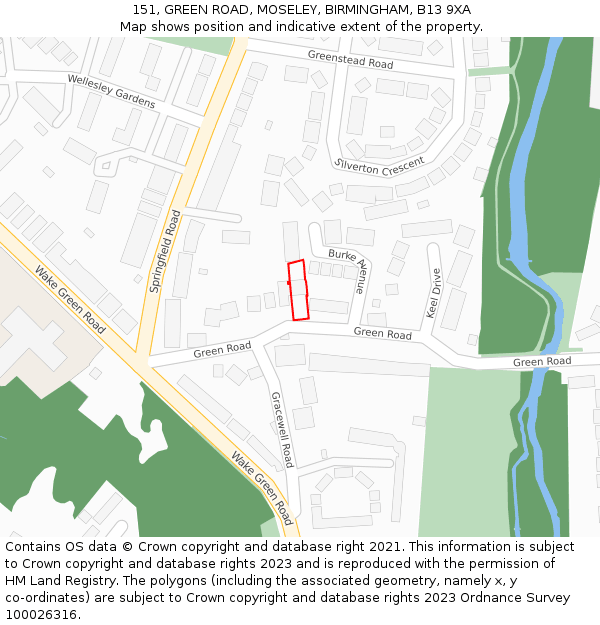 151, GREEN ROAD, MOSELEY, BIRMINGHAM, B13 9XA: Location map and indicative extent of plot