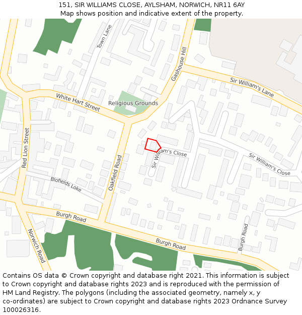 151, SIR WILLIAMS CLOSE, AYLSHAM, NORWICH, NR11 6AY: Location map and indicative extent of plot