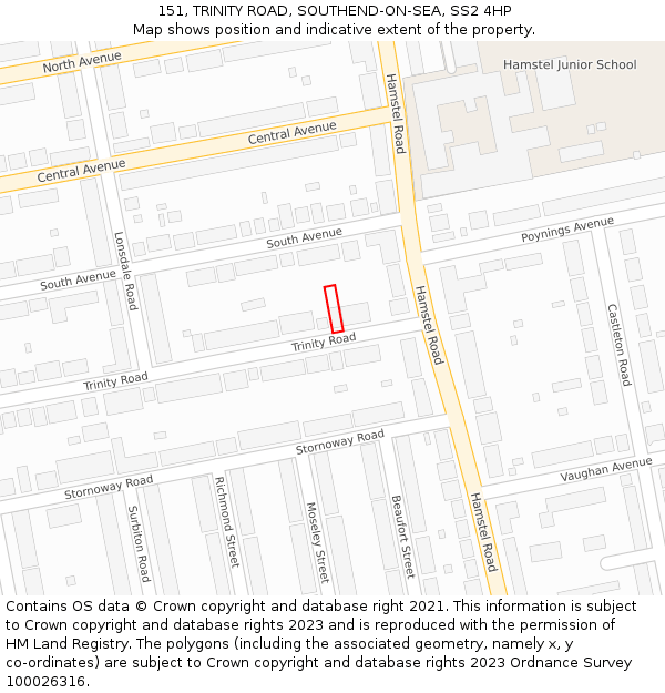 151, TRINITY ROAD, SOUTHEND-ON-SEA, SS2 4HP: Location map and indicative extent of plot