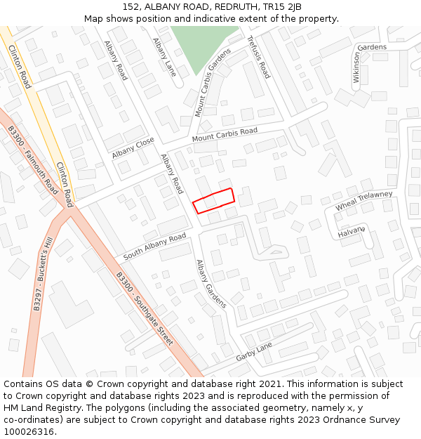 152, ALBANY ROAD, REDRUTH, TR15 2JB: Location map and indicative extent of plot