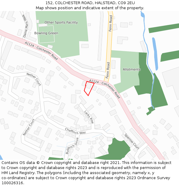 152, COLCHESTER ROAD, HALSTEAD, CO9 2EU: Location map and indicative extent of plot