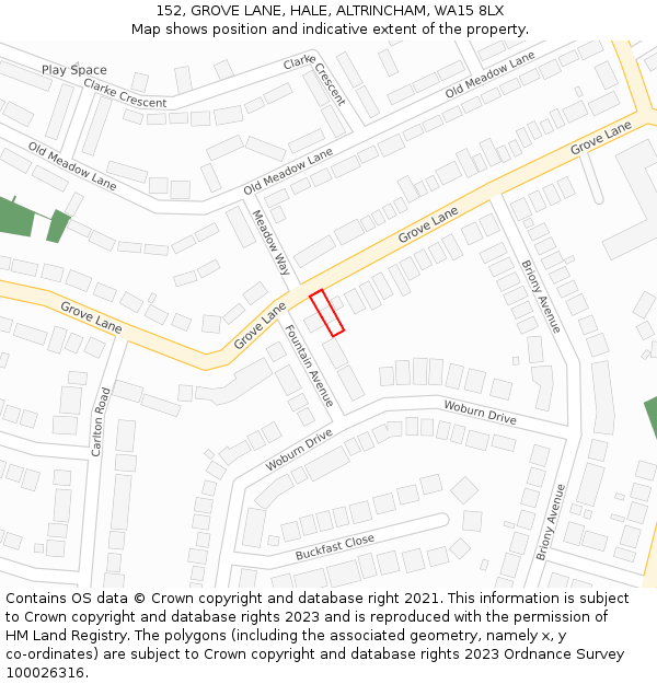 152, GROVE LANE, HALE, ALTRINCHAM, WA15 8LX: Location map and indicative extent of plot