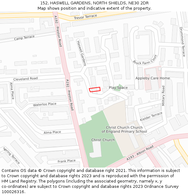 152, HASWELL GARDENS, NORTH SHIELDS, NE30 2DR: Location map and indicative extent of plot