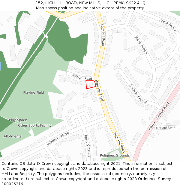 152, HIGH HILL ROAD, NEW MILLS, HIGH PEAK, SK22 4HQ: Location map and indicative extent of plot