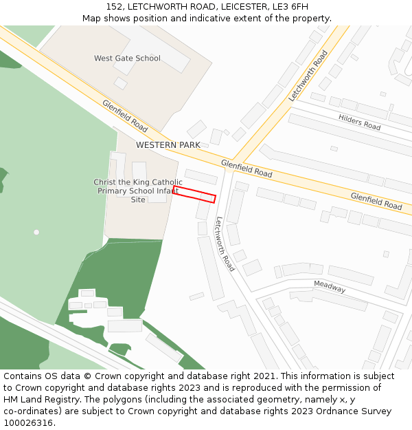 152, LETCHWORTH ROAD, LEICESTER, LE3 6FH: Location map and indicative extent of plot