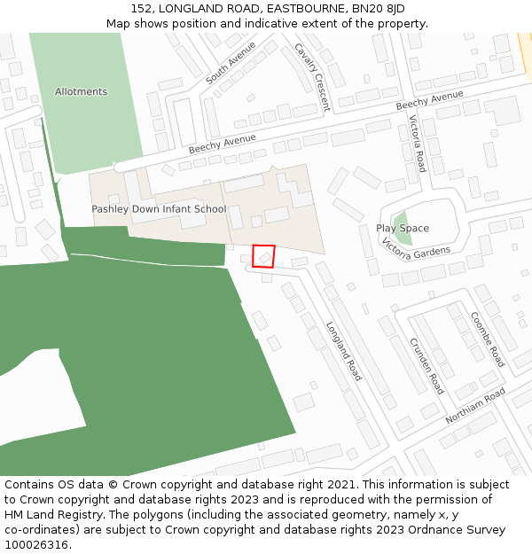 152, LONGLAND ROAD, EASTBOURNE, BN20 8JD: Location map and indicative extent of plot