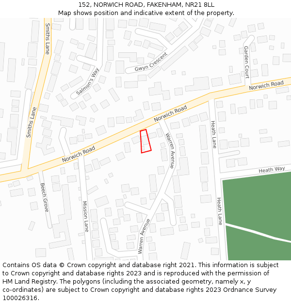 152, NORWICH ROAD, FAKENHAM, NR21 8LL: Location map and indicative extent of plot