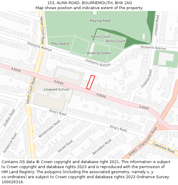 153, ALMA ROAD, BOURNEMOUTH, BH9 1AG: Location map and indicative extent of plot