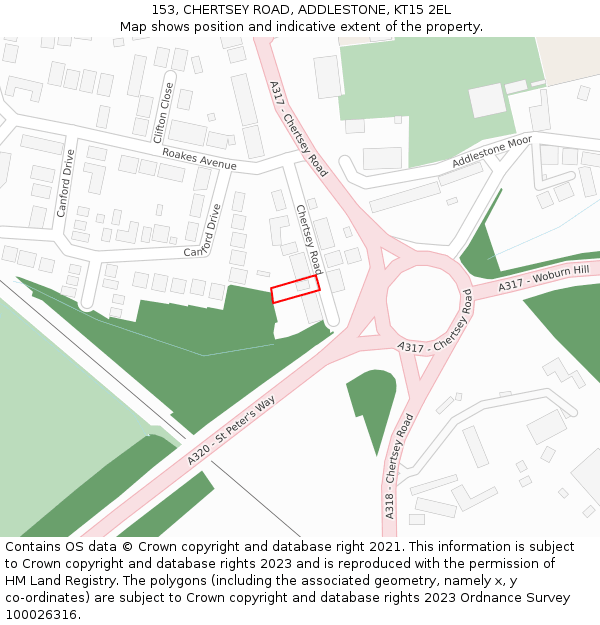 153, CHERTSEY ROAD, ADDLESTONE, KT15 2EL: Location map and indicative extent of plot