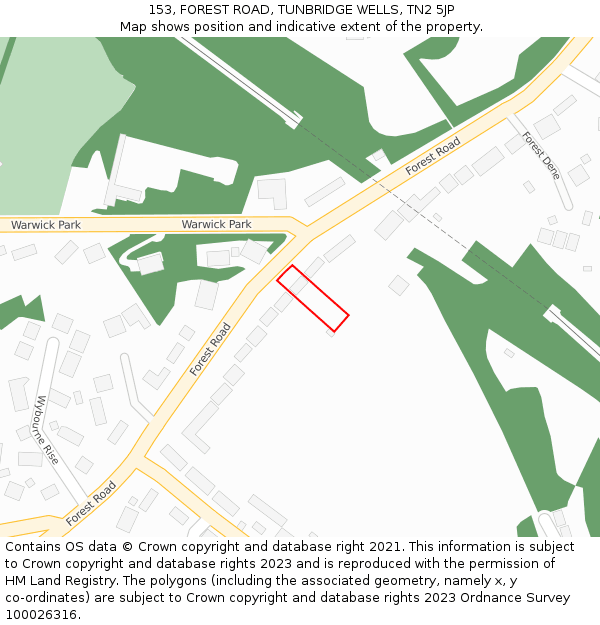 153, FOREST ROAD, TUNBRIDGE WELLS, TN2 5JP: Location map and indicative extent of plot