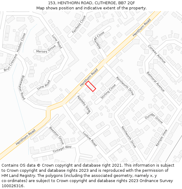 153, HENTHORN ROAD, CLITHEROE, BB7 2QF: Location map and indicative extent of plot