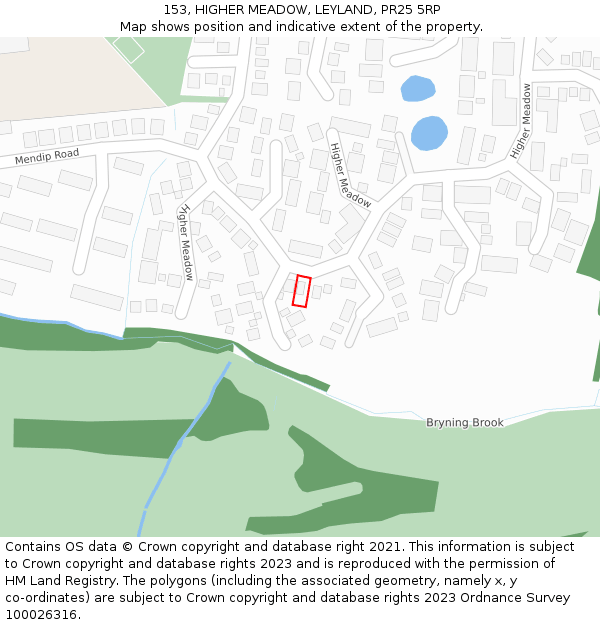 153, HIGHER MEADOW, LEYLAND, PR25 5RP: Location map and indicative extent of plot