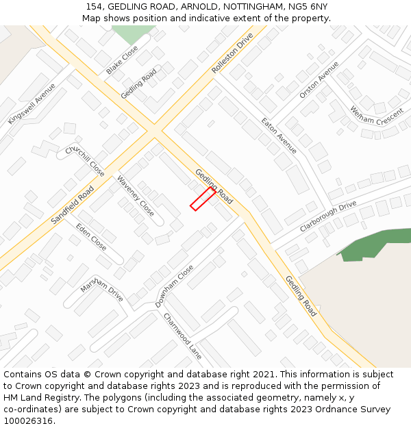 154, GEDLING ROAD, ARNOLD, NOTTINGHAM, NG5 6NY: Location map and indicative extent of plot