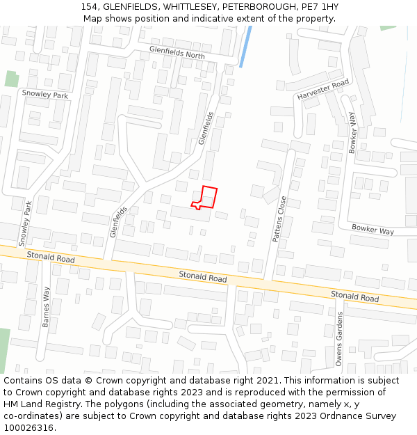 154, GLENFIELDS, WHITTLESEY, PETERBOROUGH, PE7 1HY: Location map and indicative extent of plot