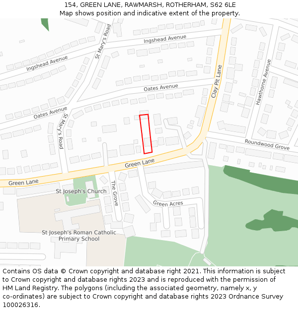 154, GREEN LANE, RAWMARSH, ROTHERHAM, S62 6LE: Location map and indicative extent of plot