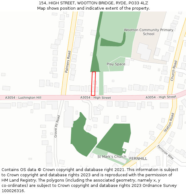 154, HIGH STREET, WOOTTON BRIDGE, RYDE, PO33 4LZ: Location map and indicative extent of plot