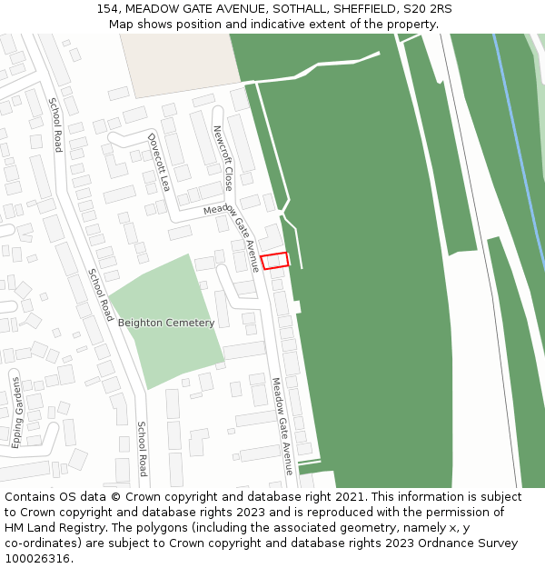 154, MEADOW GATE AVENUE, SOTHALL, SHEFFIELD, S20 2RS: Location map and indicative extent of plot