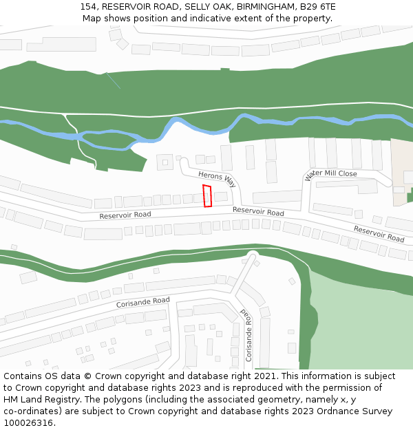 154, RESERVOIR ROAD, SELLY OAK, BIRMINGHAM, B29 6TE: Location map and indicative extent of plot