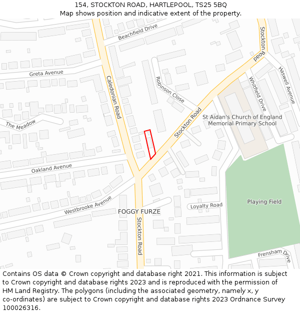 154, STOCKTON ROAD, HARTLEPOOL, TS25 5BQ: Location map and indicative extent of plot