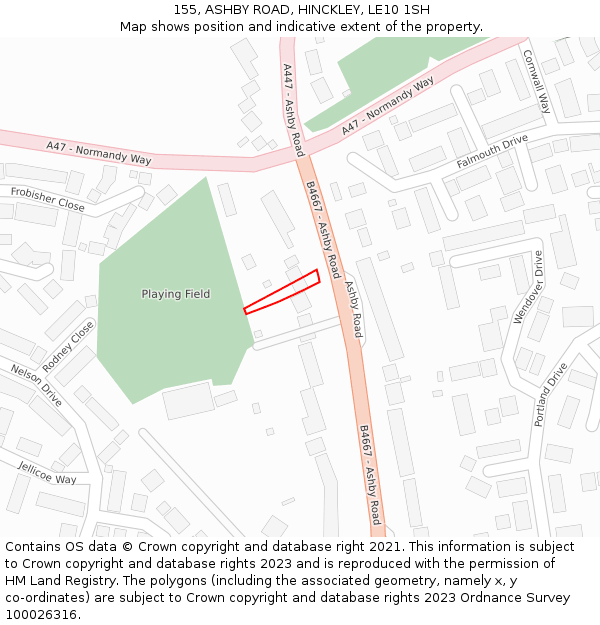 155, ASHBY ROAD, HINCKLEY, LE10 1SH: Location map and indicative extent of plot