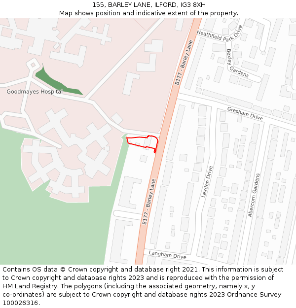 155, BARLEY LANE, ILFORD, IG3 8XH: Location map and indicative extent of plot