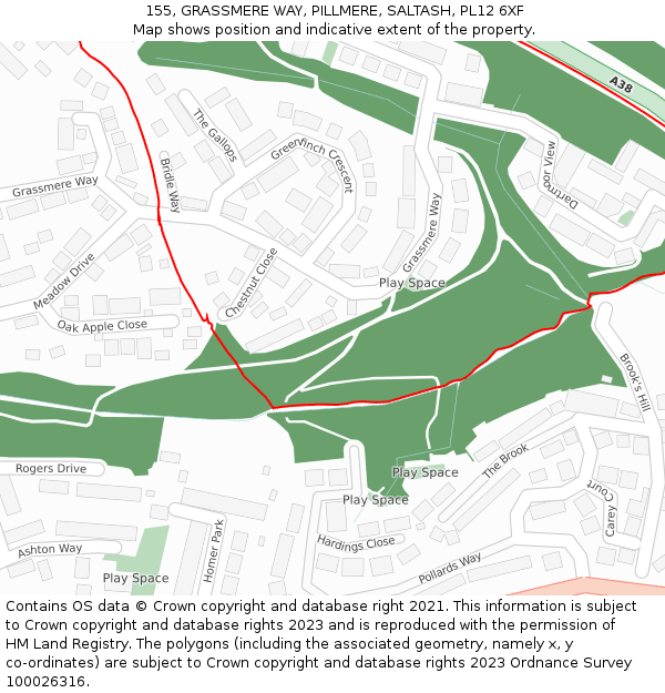 155, GRASSMERE WAY, PILLMERE, SALTASH, PL12 6XF: Location map and indicative extent of plot