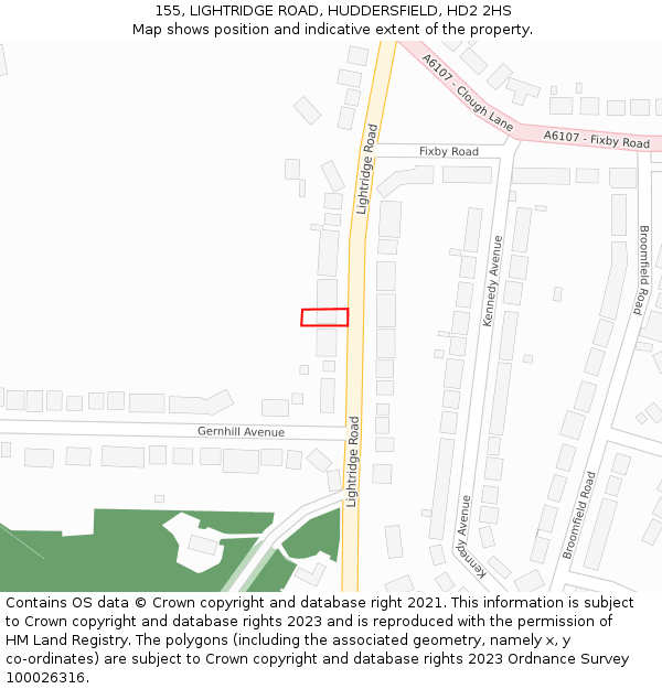 155, LIGHTRIDGE ROAD, HUDDERSFIELD, HD2 2HS: Location map and indicative extent of plot