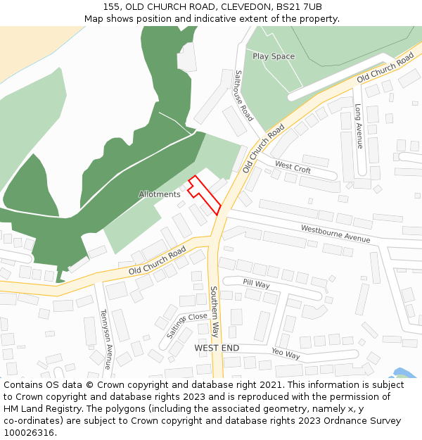 155, OLD CHURCH ROAD, CLEVEDON, BS21 7UB: Location map and indicative extent of plot