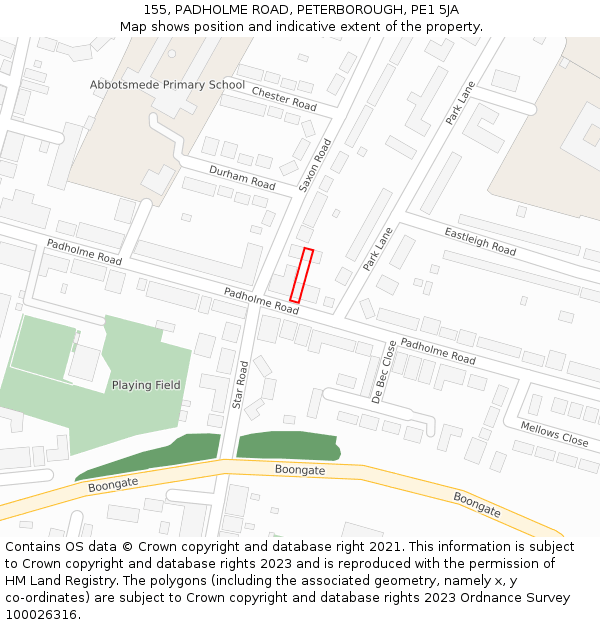 155, PADHOLME ROAD, PETERBOROUGH, PE1 5JA: Location map and indicative extent of plot