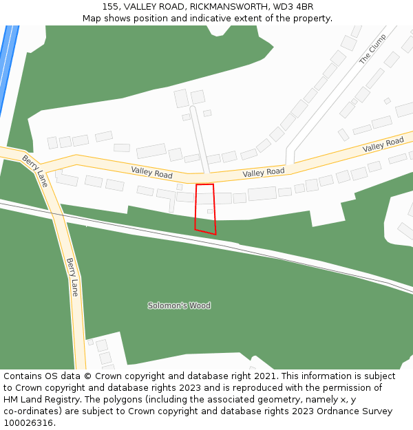 155, VALLEY ROAD, RICKMANSWORTH, WD3 4BR: Location map and indicative extent of plot