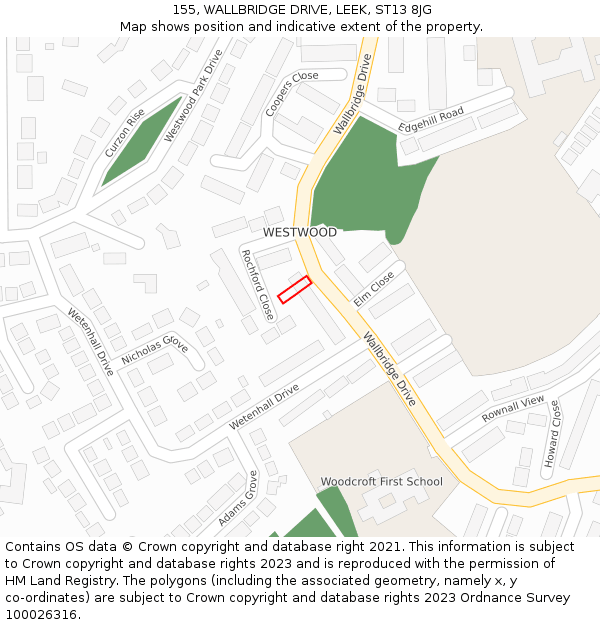 155, WALLBRIDGE DRIVE, LEEK, ST13 8JG: Location map and indicative extent of plot