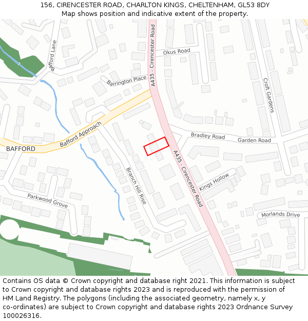 156, CIRENCESTER ROAD, CHARLTON KINGS, CHELTENHAM, GL53 8DY: Location map and indicative extent of plot