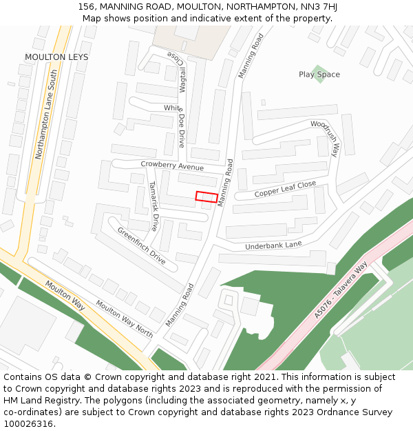 156, MANNING ROAD, MOULTON, NORTHAMPTON, NN3 7HJ: Location map and indicative extent of plot