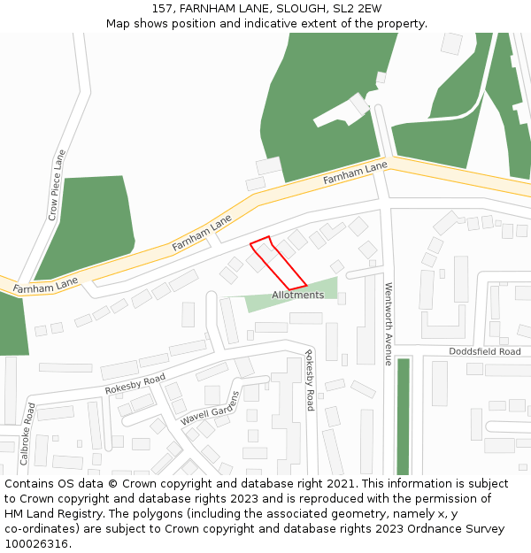 157, FARNHAM LANE, SLOUGH, SL2 2EW: Location map and indicative extent of plot