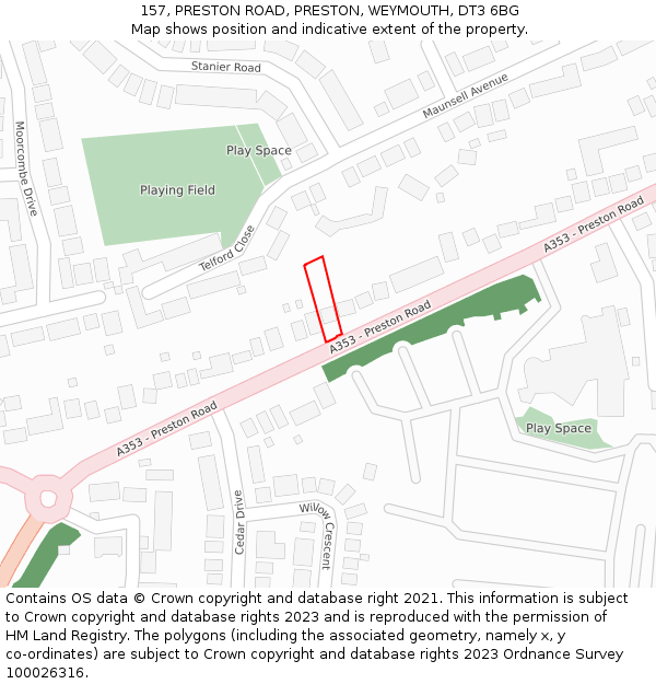 157, PRESTON ROAD, PRESTON, WEYMOUTH, DT3 6BG: Location map and indicative extent of plot