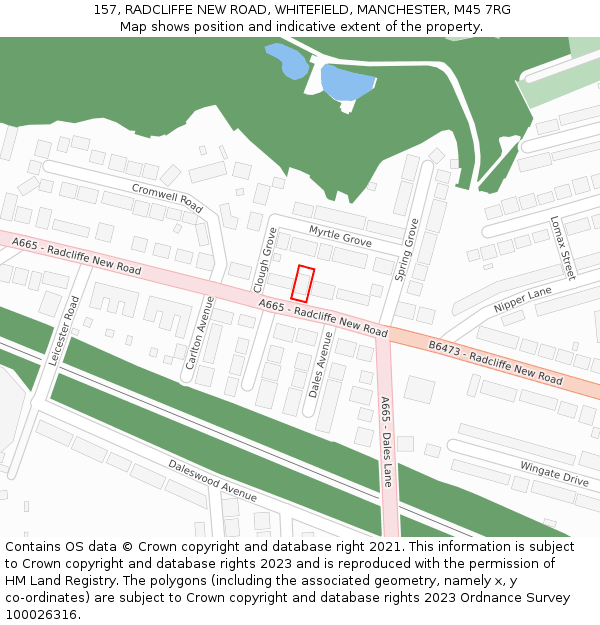 157, RADCLIFFE NEW ROAD, WHITEFIELD, MANCHESTER, M45 7RG: Location map and indicative extent of plot