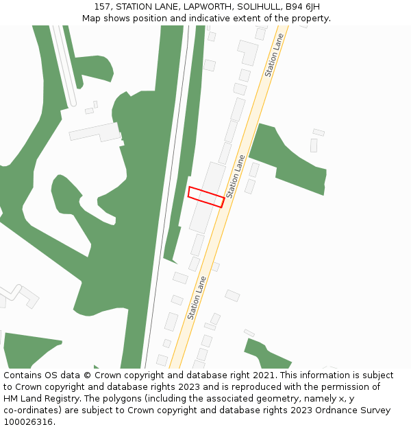 157, STATION LANE, LAPWORTH, SOLIHULL, B94 6JH: Location map and indicative extent of plot