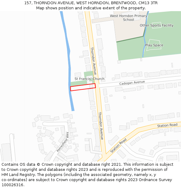 157, THORNDON AVENUE, WEST HORNDON, BRENTWOOD, CM13 3TR: Location map and indicative extent of plot