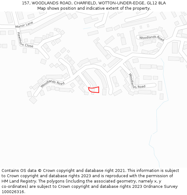 157, WOODLANDS ROAD, CHARFIELD, WOTTON-UNDER-EDGE, GL12 8LA: Location map and indicative extent of plot