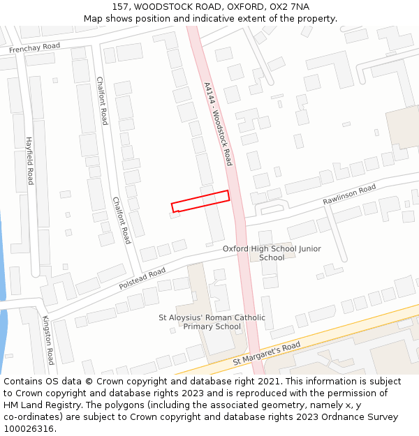 157, WOODSTOCK ROAD, OXFORD, OX2 7NA: Location map and indicative extent of plot