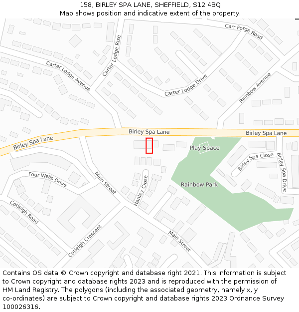 158, BIRLEY SPA LANE, SHEFFIELD, S12 4BQ: Location map and indicative extent of plot