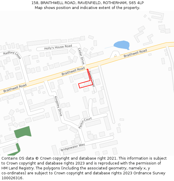 158, BRAITHWELL ROAD, RAVENFIELD, ROTHERHAM, S65 4LP: Location map and indicative extent of plot