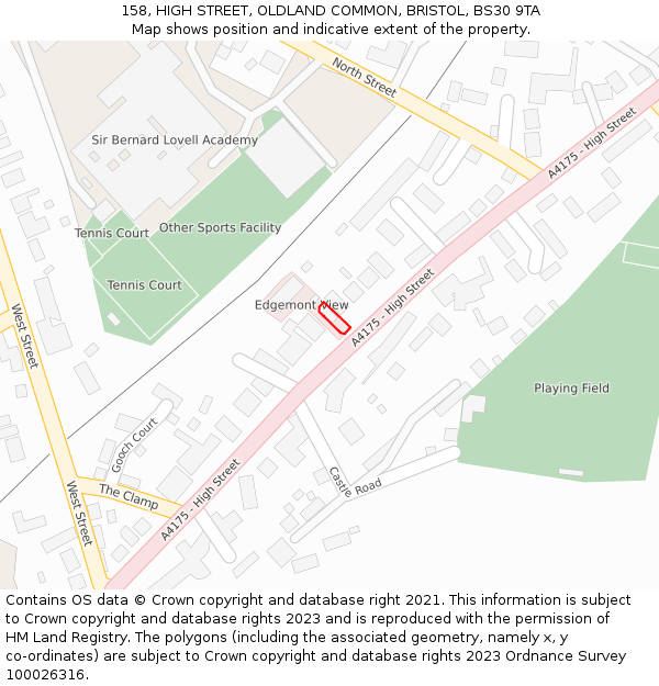 158, HIGH STREET, OLDLAND COMMON, BRISTOL, BS30 9TA: Location map and indicative extent of plot