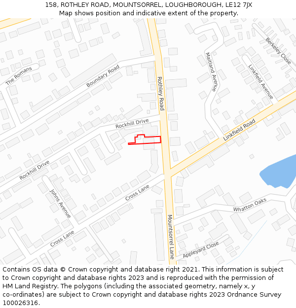 158, ROTHLEY ROAD, MOUNTSORREL, LOUGHBOROUGH, LE12 7JX: Location map and indicative extent of plot