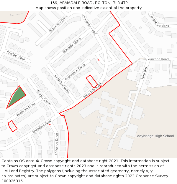 159, ARMADALE ROAD, BOLTON, BL3 4TP: Location map and indicative extent of plot