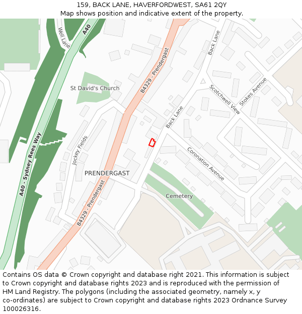 159, BACK LANE, HAVERFORDWEST, SA61 2QY: Location map and indicative extent of plot