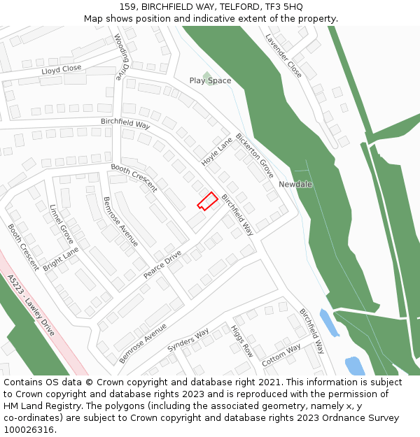 159, BIRCHFIELD WAY, TELFORD, TF3 5HQ: Location map and indicative extent of plot