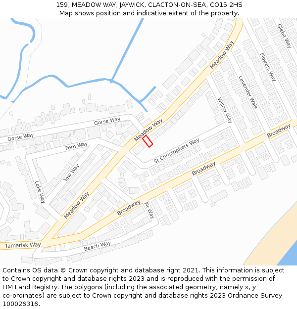 159, MEADOW WAY, JAYWICK, CLACTON-ON-SEA, CO15 2HS: Location map and indicative extent of plot