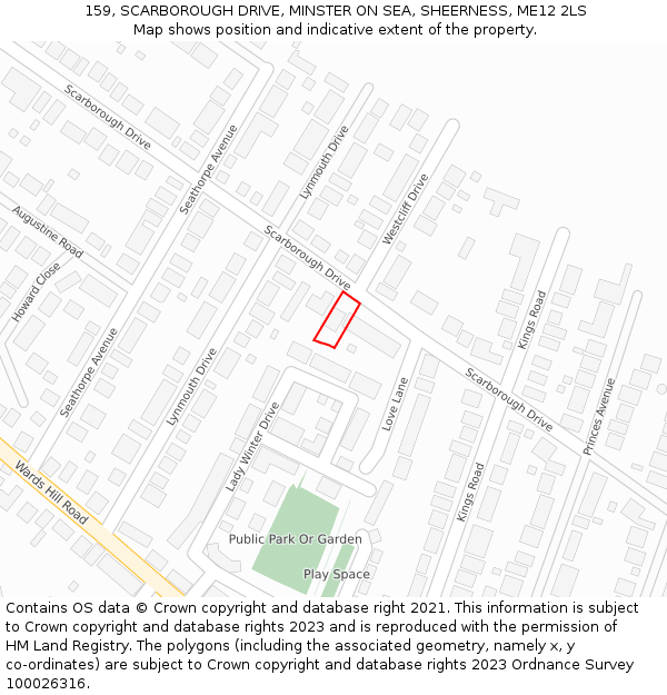 159, SCARBOROUGH DRIVE, MINSTER ON SEA, SHEERNESS, ME12 2LS: Location map and indicative extent of plot